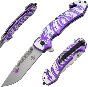 Snake Eye Tactical Every Day Carry Fantasy Design Handle Folding Pocket Knife (Purple)