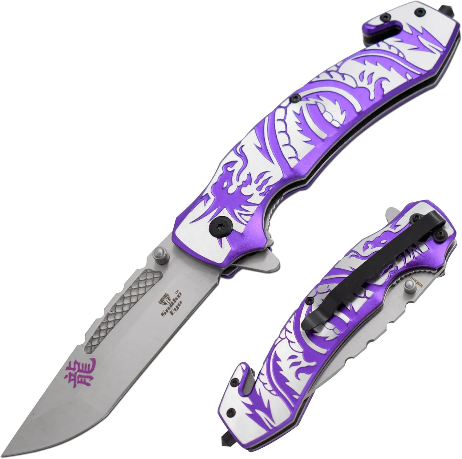 Snake Eye Tactical Every Day Carry Fantasy Design Handle Folding Pocket Knife (Purple)