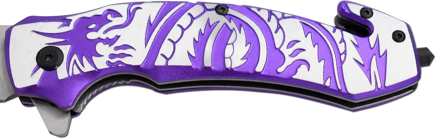 Snake Eye Tactical Every Day Carry Fantasy Design Handle Folding Pocket Knife (Purple)