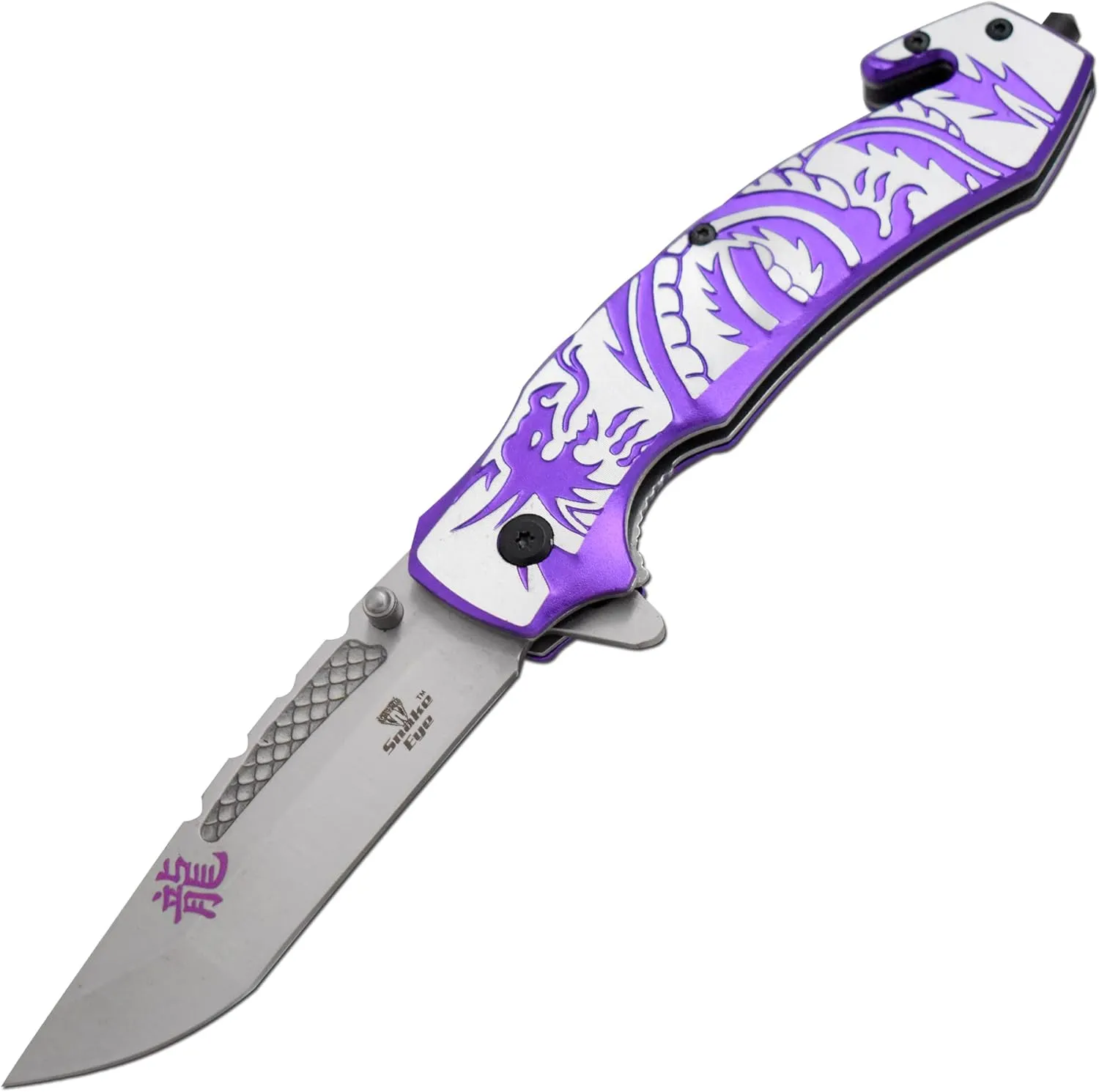 Snake Eye Tactical Every Day Carry Fantasy Design Handle Folding Pocket Knife (Purple)