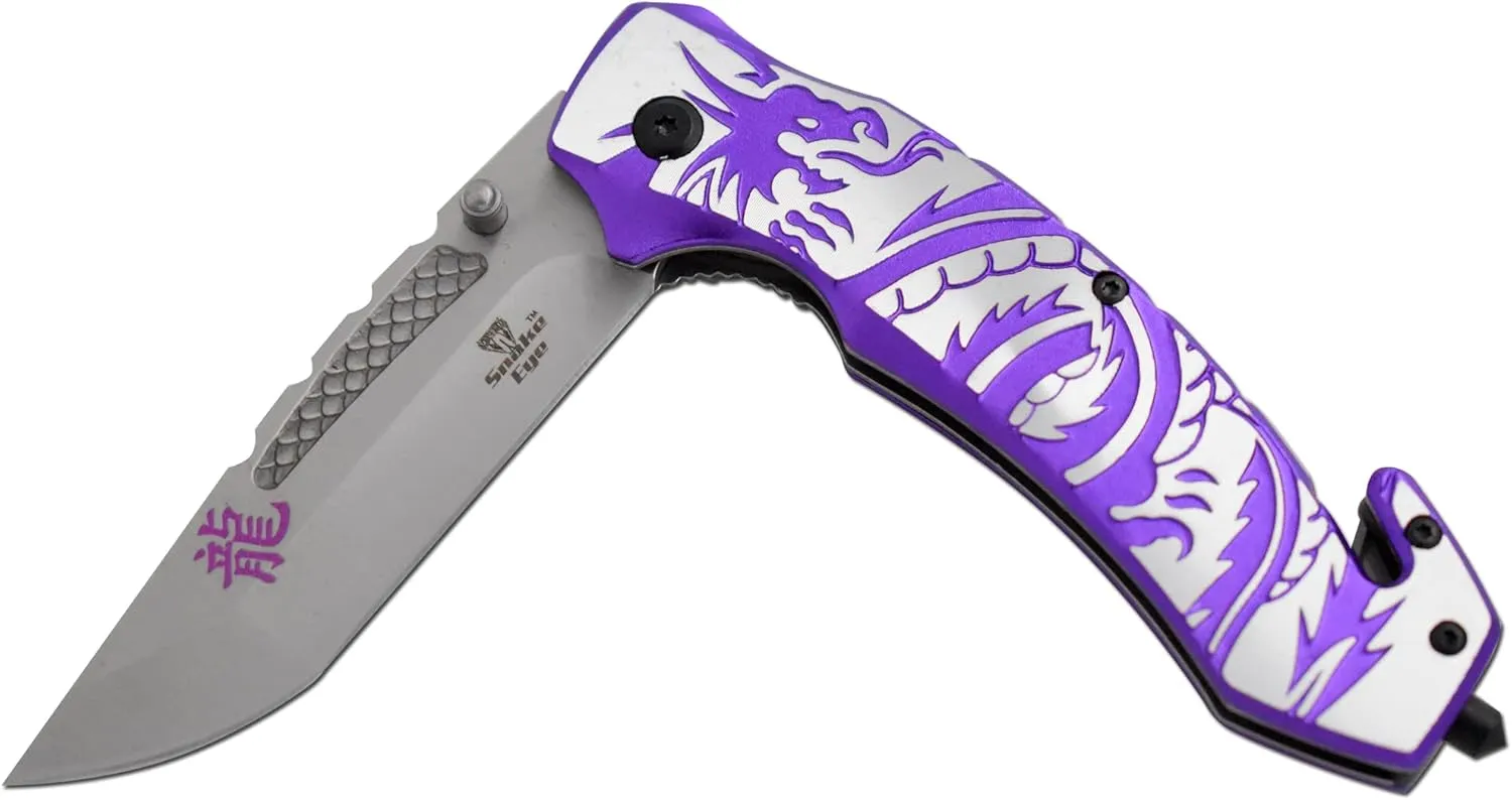 Snake Eye Tactical Every Day Carry Fantasy Design Handle Folding Pocket Knife (Purple)