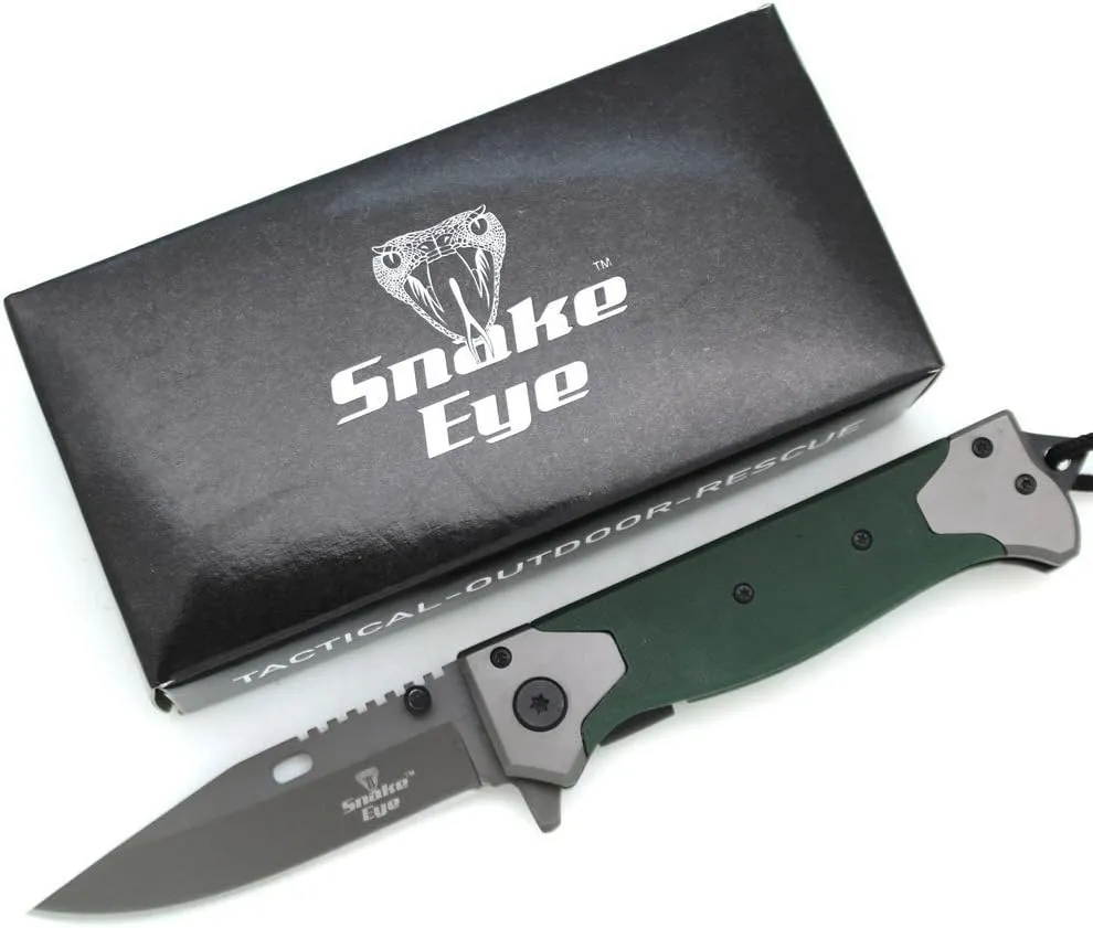 Snake Eye Tactical Heavy Duty Every Day Carry Pocket Folding Knife With Sheath (Green)