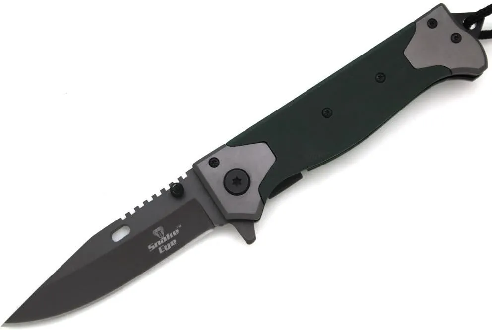 Snake Eye Tactical Heavy Duty Every Day Carry Pocket Folding Knife With Sheath (Green)
