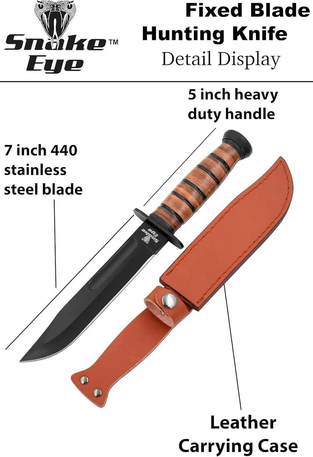 Snake Eye Tactical Heavy Duty Fixed Blade-Hunting Camping & Outdoor Knife (YWPB)