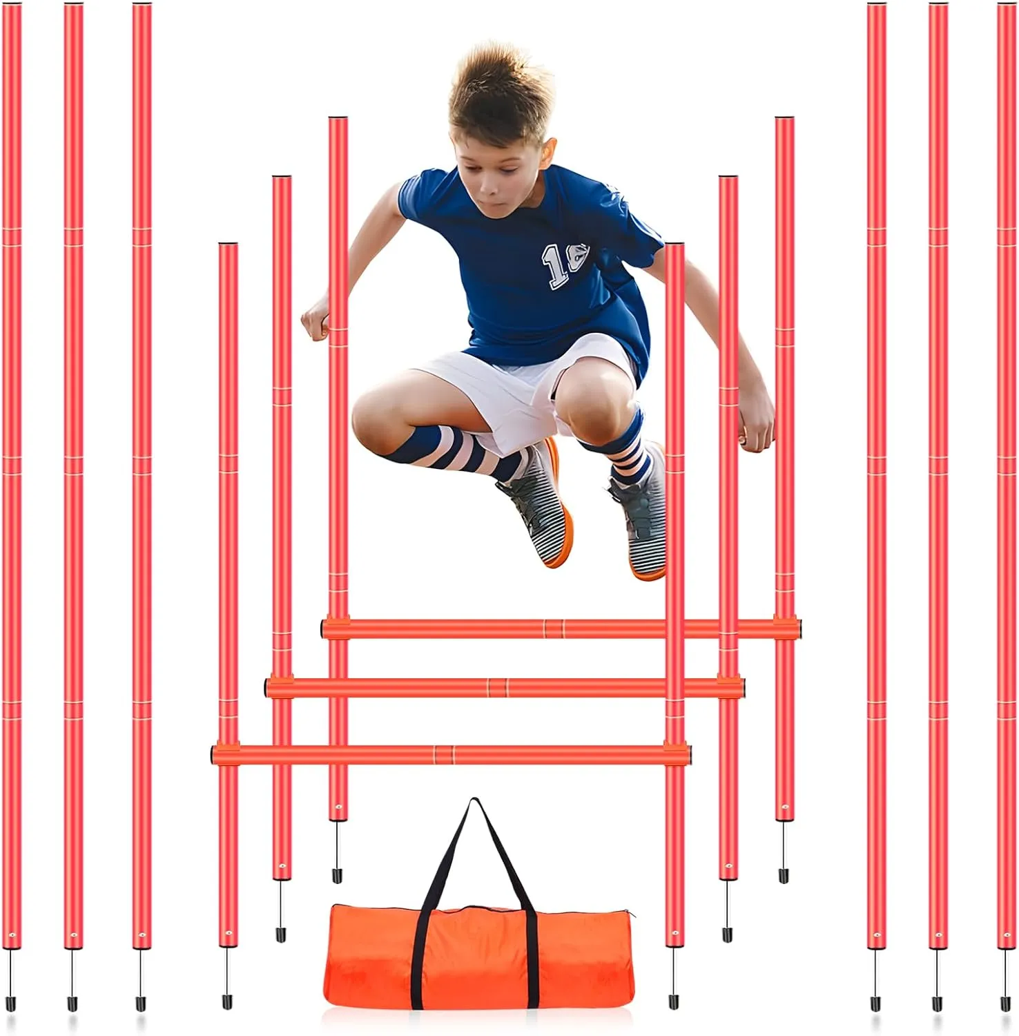 Soccer Agility Training Slalom Poles Adjustable Orange Agility Poles for Outdoor Agility Training Poles Equipment Applicable to Speed Physical Fitness Training Fitness Soccer & Basketball Training