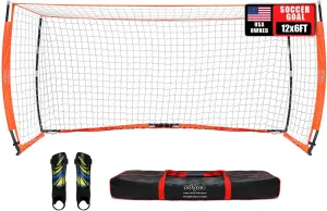Soccer Goal for Backyard | Portable Soccer Goal Net Collapsible Metal Base | Easy Setup | Portable Net for All Ages| 1 Pair Shin Guards  1 Goal   1 Carry Bag | Size 6x4FT or 12x6F