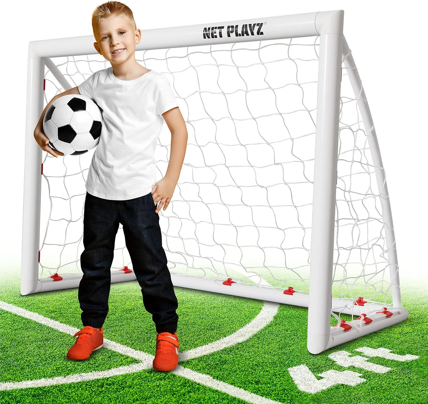 Soccer Goals for Backyard, Kids High-Strength Fast Set-Up | Football Gifts Age 3 4 5 6 7 8 9 10 11 12 13 14 Year Old Child Teens & Youth (Weatherproof), White