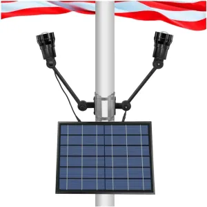 Solar LED Adjustable Flagpole Light - 3W Cree LEDs, 920 Lumens, Dual Head Telescopic Lens, Solar Powered, Lithium Battery, Dusk-to-Dawn Sensor, Flagpole Lighting for Poles 2-6” Diameter