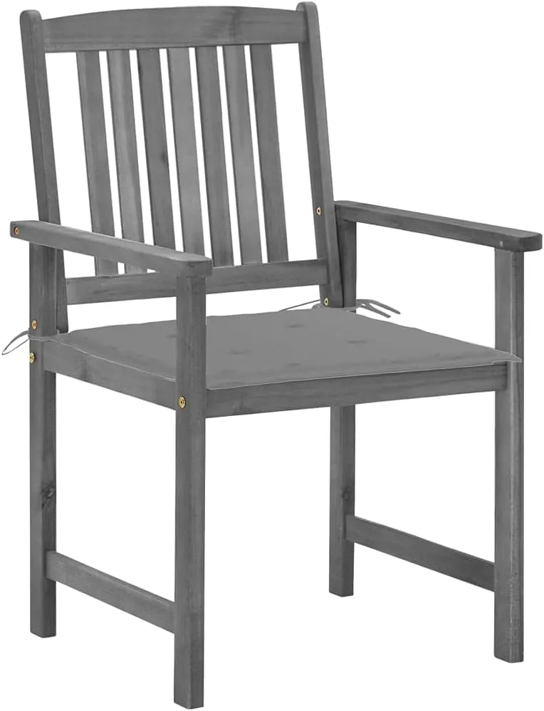 Solid Acacia Wood Patio Chairs with Gray Cushions 2-Piece Set Outdoor Furniture for Poolside Lounging Backyard Dining Beach Camping