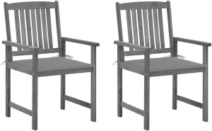 Solid Acacia Wood Patio Chairs with Gray Cushions 2-Piece Set Outdoor Furniture for Poolside Lounging Backyard Dining Beach Camping