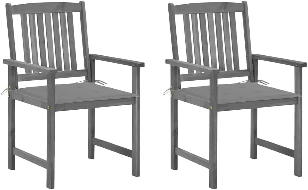 Solid Acacia Wood Patio Chairs with Gray Cushions 2-Piece Set Outdoor Furniture for Poolside Lounging Backyard Dining Beach Camping