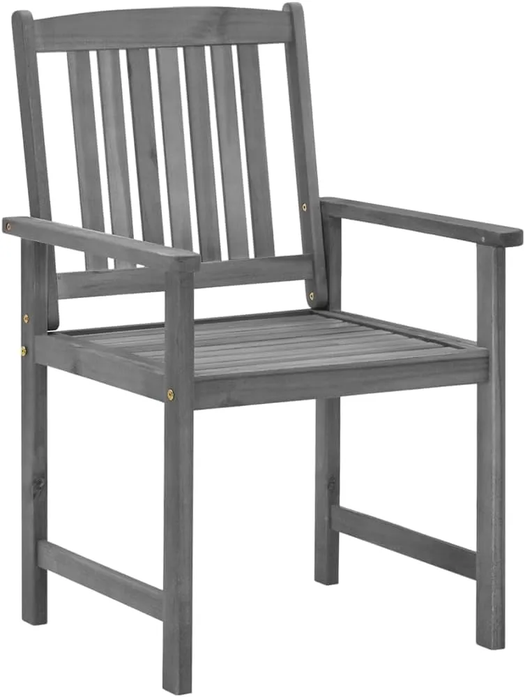 Solid Acacia Wood Patio Chairs with Gray Cushions 2-Piece Set Outdoor Furniture for Poolside Lounging Backyard Dining Beach Camping