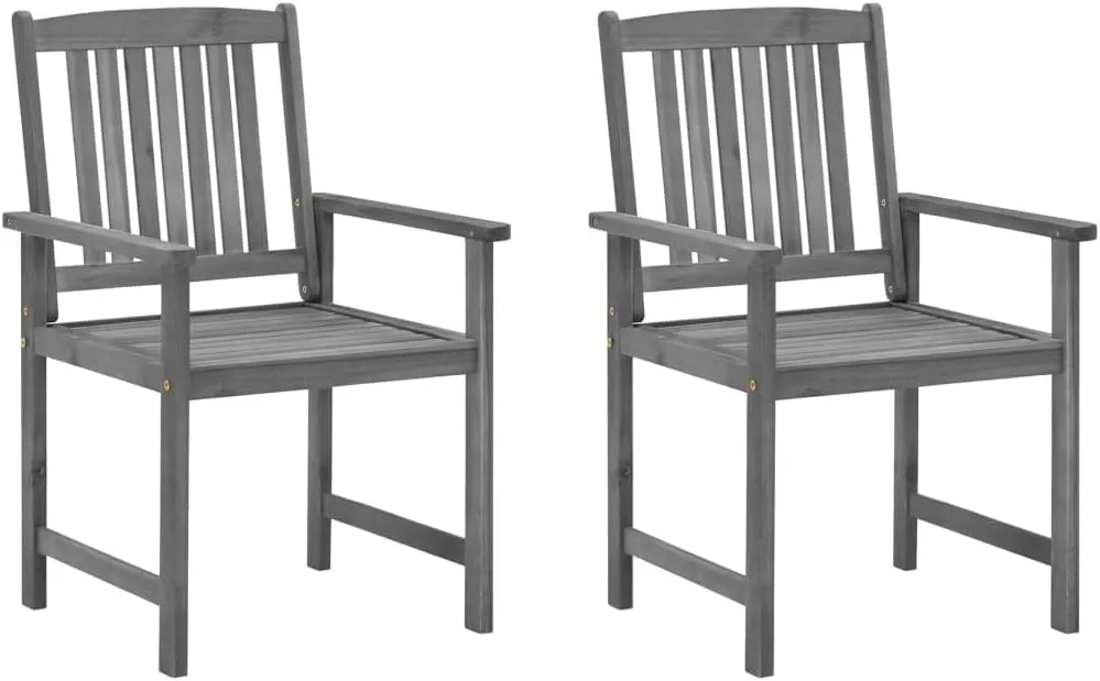 Solid Acacia Wood Patio Chairs with Gray Cushions 2-Piece Set Outdoor Furniture for Poolside Lounging Backyard Dining Beach Camping