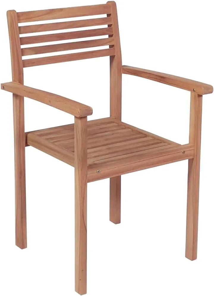 Solid Teak Wood Patio Chairs Set of 2 with Anthracite Cushions - Durable Outdoor Furniture Stackable Lounge Chairs for Backyard Poolside Dining and Camping