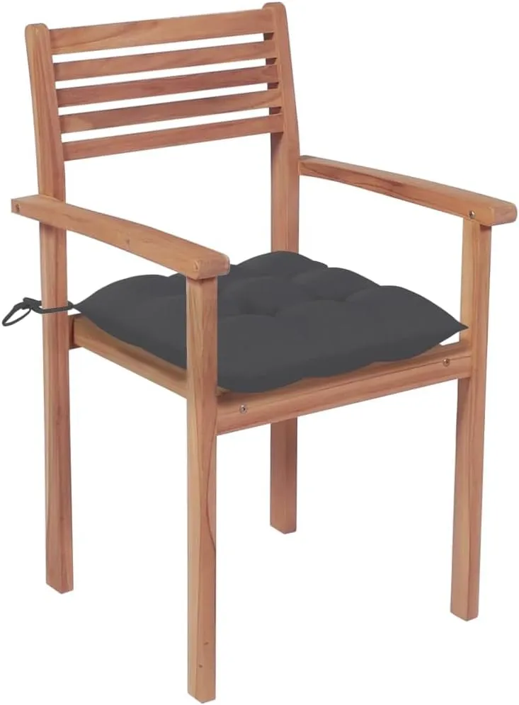 Solid Teak Wood Patio Chairs Set of 2 with Anthracite Cushions - Durable Outdoor Furniture Stackable Lounge Chairs for Backyard Poolside Dining and Camping