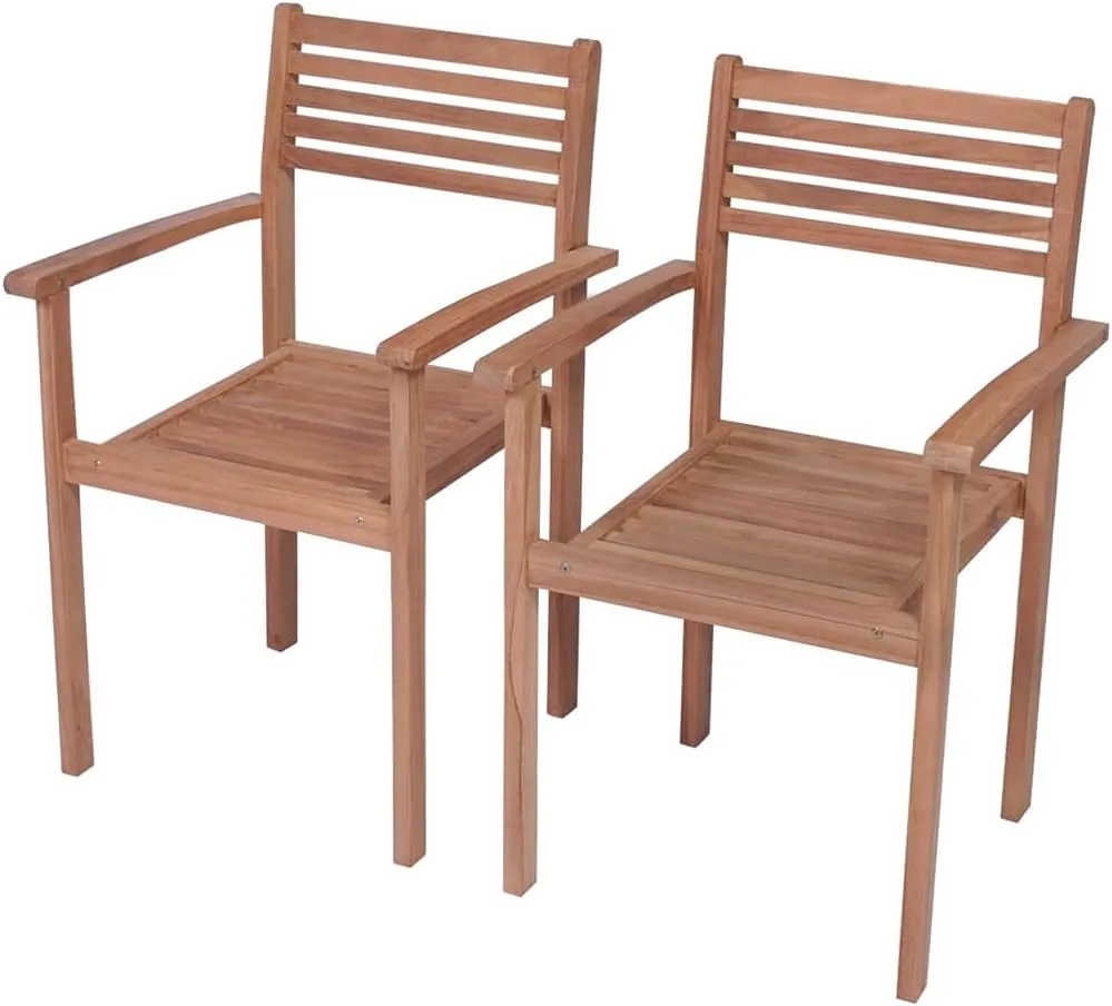 Solid Teak Wood Patio Chairs Set of 2 with Anthracite Cushions - Durable Outdoor Furniture Stackable Lounge Chairs for Backyard Poolside Dining and Camping