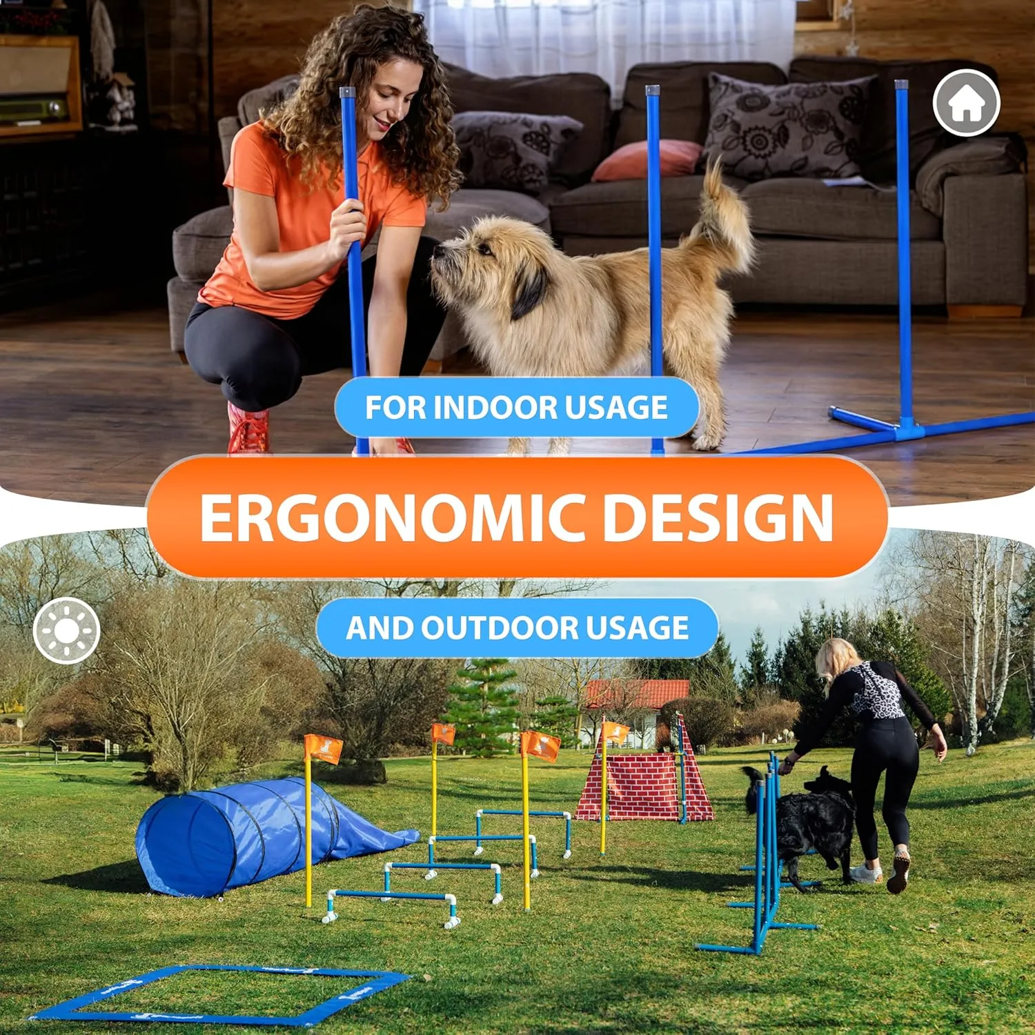 SparklyPets Premium 5 pcs Agility Training Equipment for Indoor & Outdoor – Fun Dog Obstacle Agility Course Backyard Set with Castle Jump, Long Jump, Weave Poles, Pause Box & Closed Tunnel