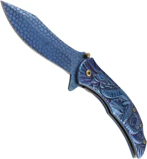 Spring Assist One Hand Opening Folding Knife,Ideal for Hiking Camping, Blue Titanium