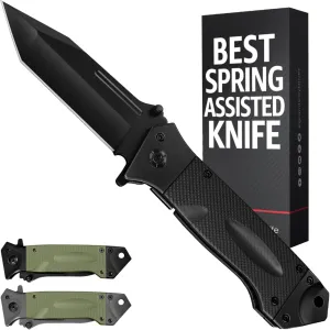 Spring Assisted Heavy Duty Pocket Knife for Men with G10 Handle & Pocket Clip - 3.5" Tanto Blade - Folding Tactical Self Defense Japanese Knives - for Hunting Camping Military Survival Work EDC 6688B