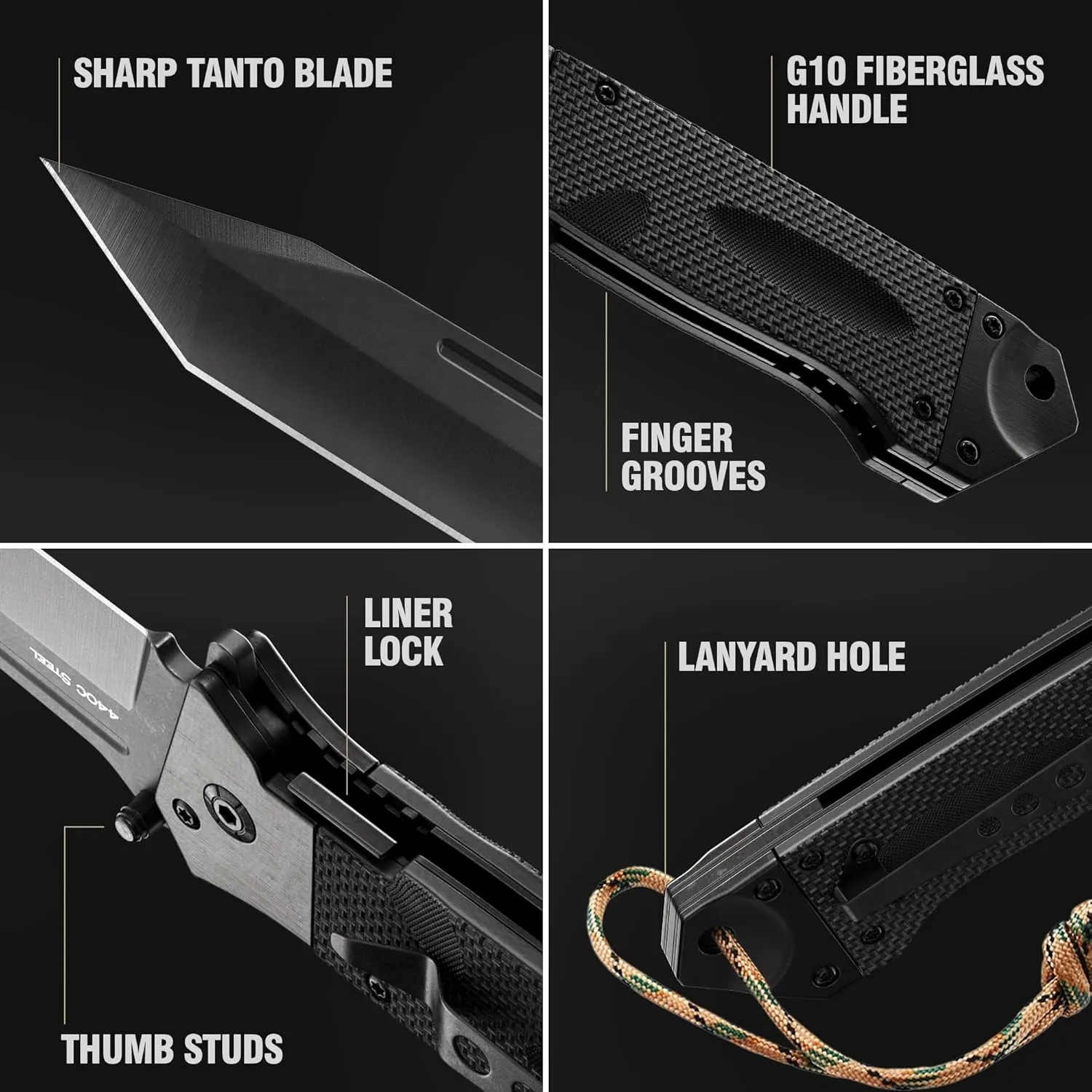 Spring Assisted Heavy Duty Pocket Knife for Men with G10 Handle & Pocket Clip - 3.5" Tanto Blade - Folding Tactical Self Defense Japanese Knives - for Hunting Camping Military Survival Work EDC 6688B
