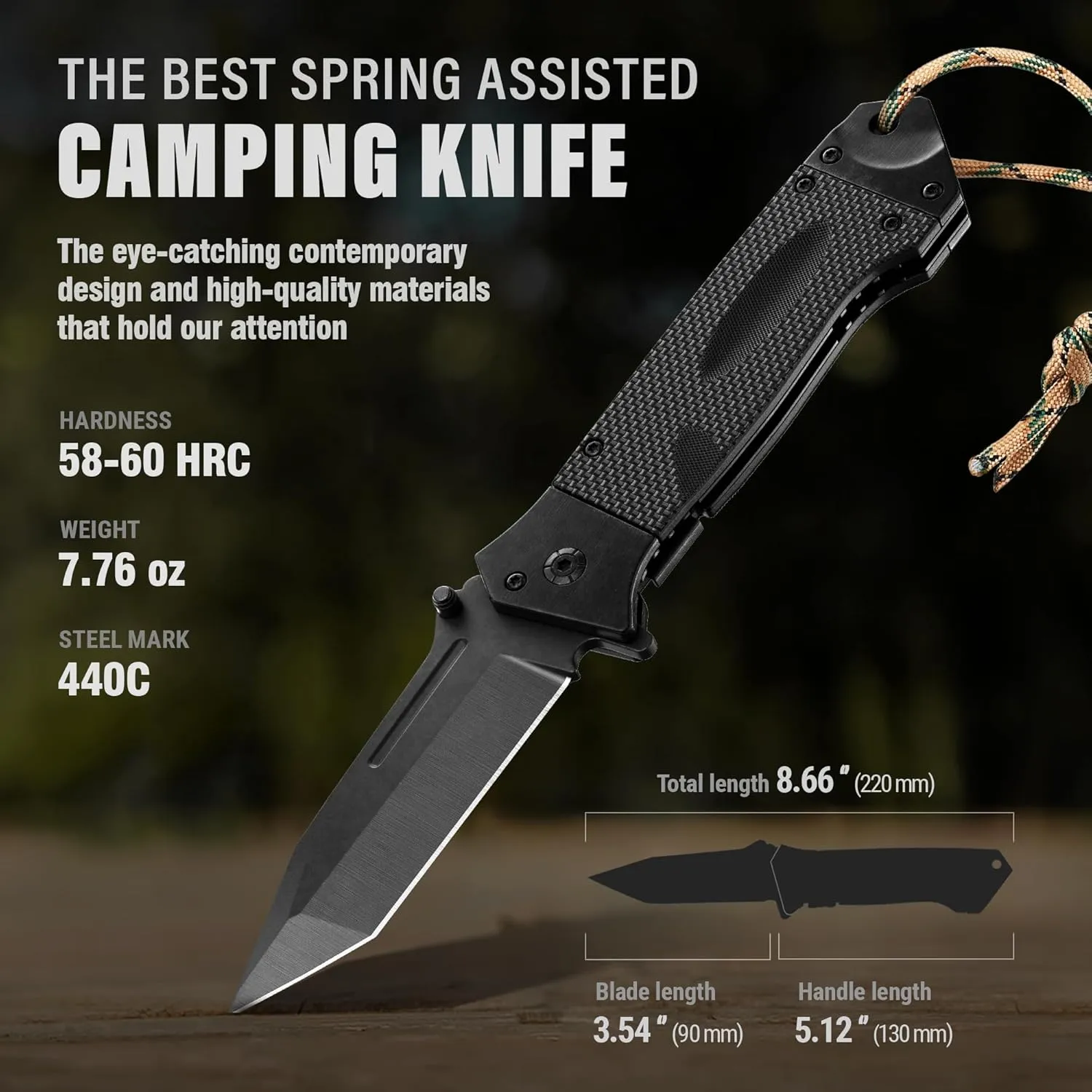 Spring Assisted Heavy Duty Pocket Knife for Men with G10 Handle & Pocket Clip - 3.5" Tanto Blade - Folding Tactical Self Defense Japanese Knives - for Hunting Camping Military Survival Work EDC 6688B