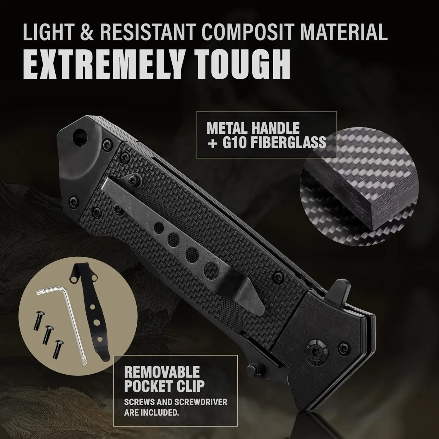 Spring Assisted Heavy Duty Pocket Knife for Men with G10 Handle & Pocket Clip - 3.5" Tanto Blade - Folding Tactical Self Defense Japanese Knives - for Hunting Camping Military Survival Work EDC 6688B