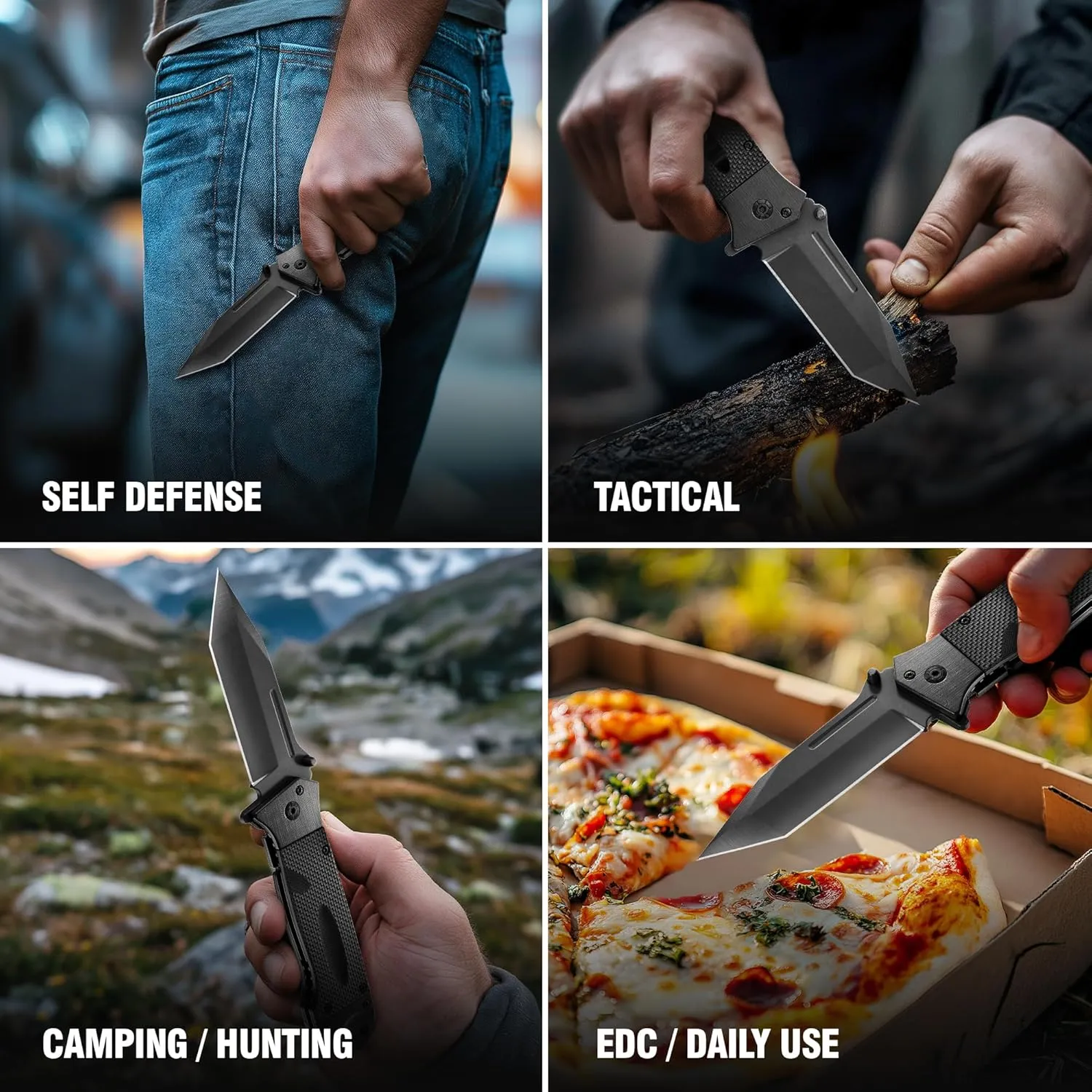 Spring Assisted Heavy Duty Pocket Knife for Men with G10 Handle & Pocket Clip - 3.5" Tanto Blade - Folding Tactical Self Defense Japanese Knives - for Hunting Camping Military Survival Work EDC 6688B