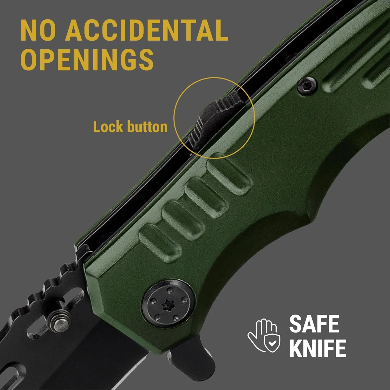 Spring Assisted Knife - Army Green Pocket Knives with Safety Lock - 3.42” Folding Blade with Aluminum Handle for Tactical Camping Survival and Outdoor - Birthday Gifts Idea for Men and Women 6681 A