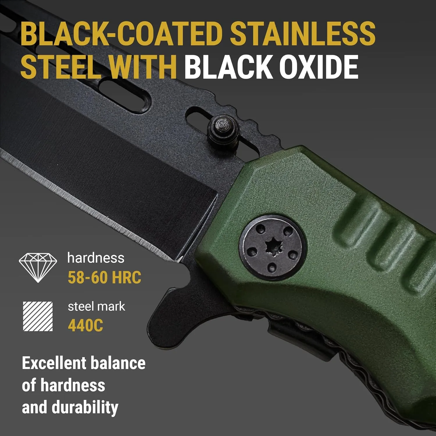 Spring Assisted Knife - Army Green Pocket Knives with Safety Lock - 3.42” Folding Blade with Aluminum Handle for Tactical Camping Survival and Outdoor - Birthday Gifts Idea for Men and Women 6681 A
