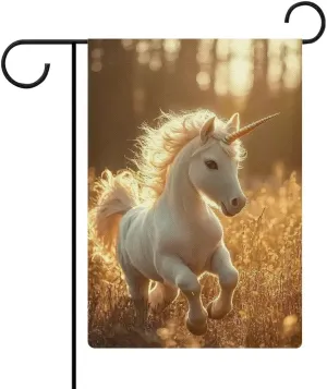 Spring Summer Garden Flag 12 X 18 Inches Double Sided Little Unicorn Jungle Running Funny Double Sided Burlap Outdoor Yard Decoration Yard Flag Garden Outdoor Decor Holiday Welcome Decor Doubl