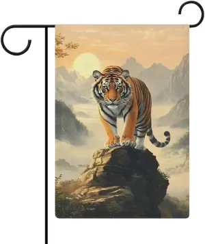 Spring Summer Garden Flag 12 X 18 Inches Double Sided Tiger Mountain Top Sunset Cool Double Sided Burlap Outdoor Yard Decoration Yard Flag Garden Outdoor Decor Holiday Welcome Decor Double Sid