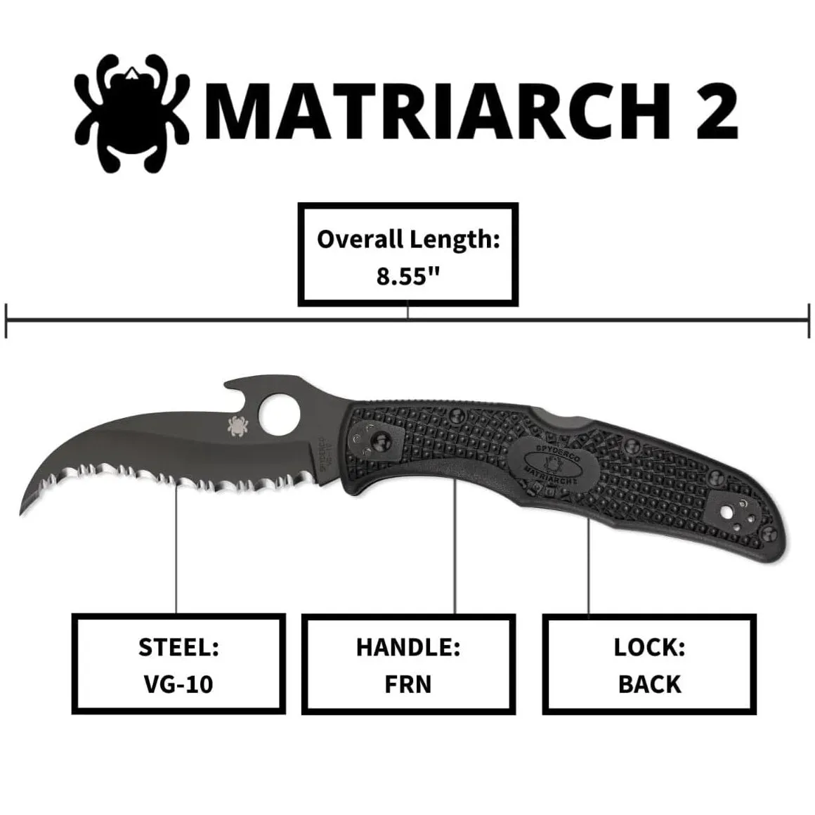 Spyderco Matriarch 2 Folding Knife with Emerson Opener and 3.57" Black VG-10 Blade