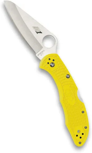 Spyderco Salt 2 Lightweight PlainEdge Folding Knife with 3" H-1 Ultra-Corrosion Resistant Steel Blade and Yellow Handle