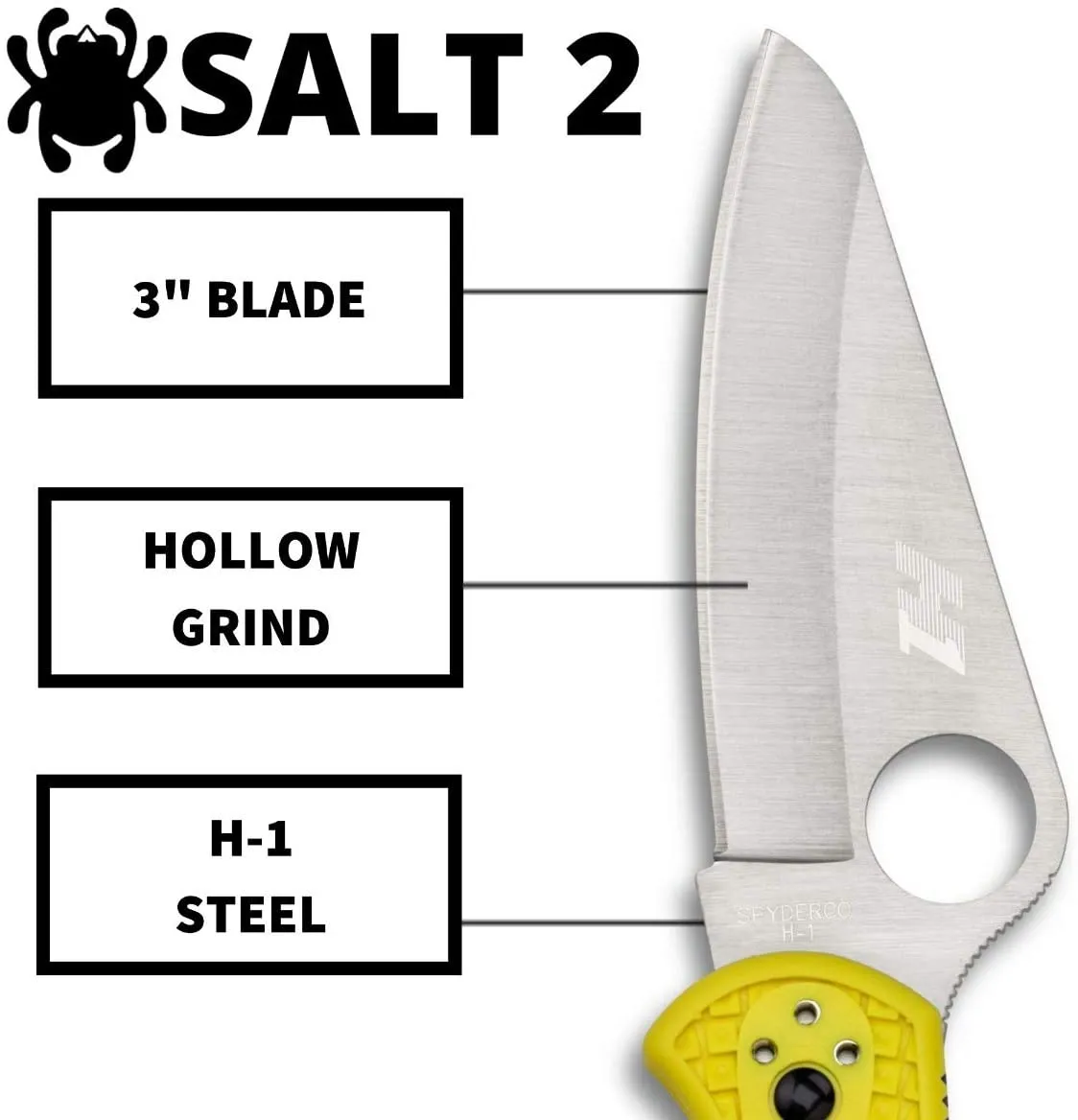 Spyderco Salt 2 Lightweight PlainEdge Folding Knife with 3" H-1 Ultra-Corrosion Resistant Steel Blade and Yellow Handle