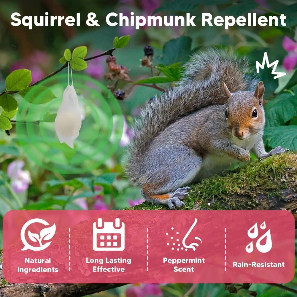 Squirrel Repellent, Chipmunk Repellent Outdoor, Squirrel Deterrent for Potted Plants, Attic Squirrel Repellant, Squirrels Away for Garden, Get Rid of Chipmunks for Tree, Bird Feeders, Car-8P