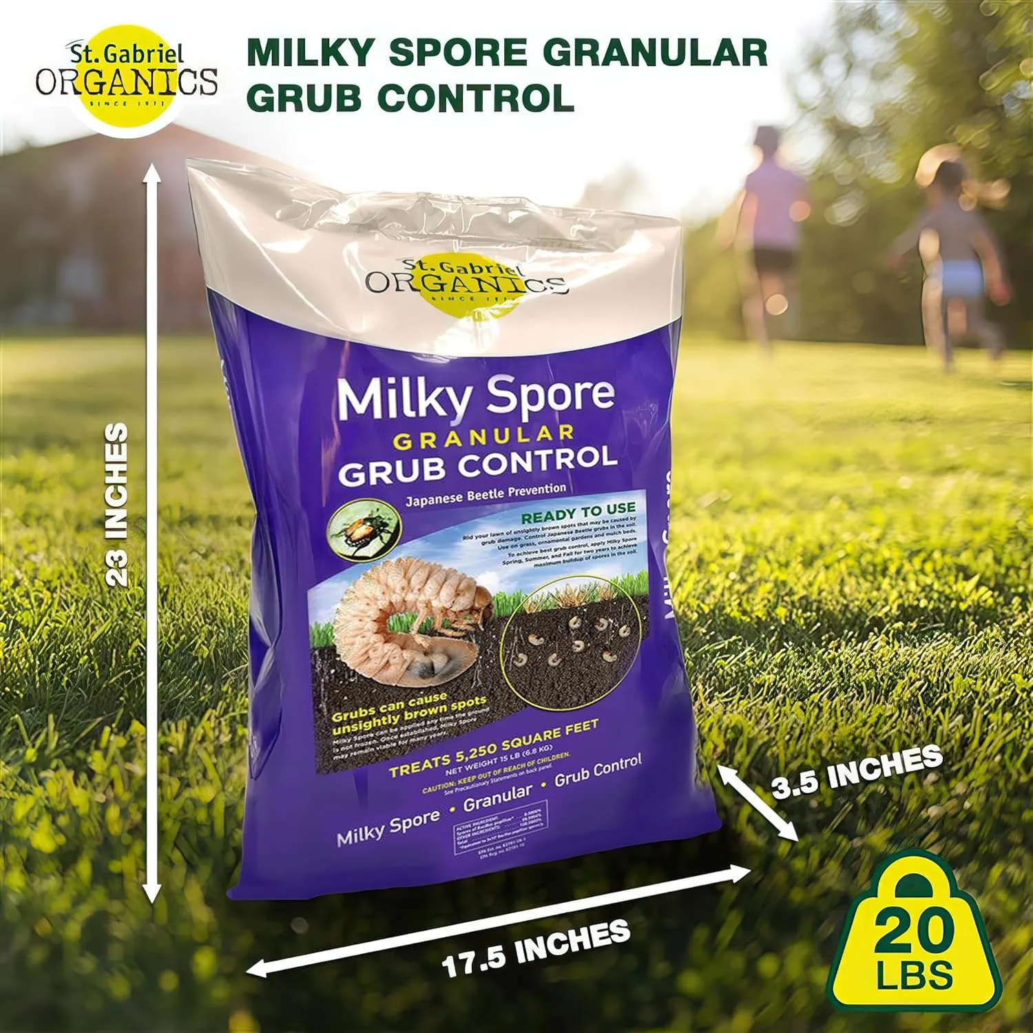 St. Gabriel Organics - 15 Pound Milky Spore Granular Natural Japanese Beetle Grub Control and Repellent for Lawn and Garden Care
