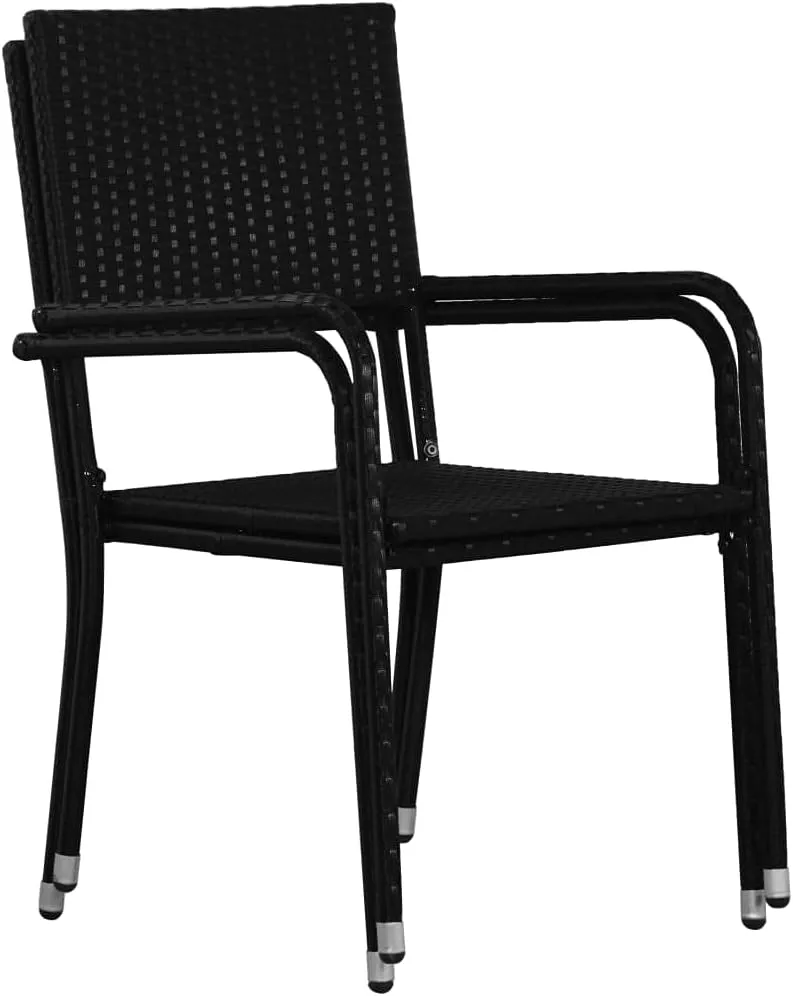 Stackable Patio Dining Chairs 4 Pack Black PE Rattan Outdoor Chairs with Steel Frame for Garden Balcony Poolside
