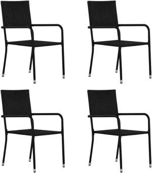 Stackable Patio Dining Chairs 4 Pack Black PE Rattan Outdoor Chairs with Steel Frame for Garden Balcony Poolside