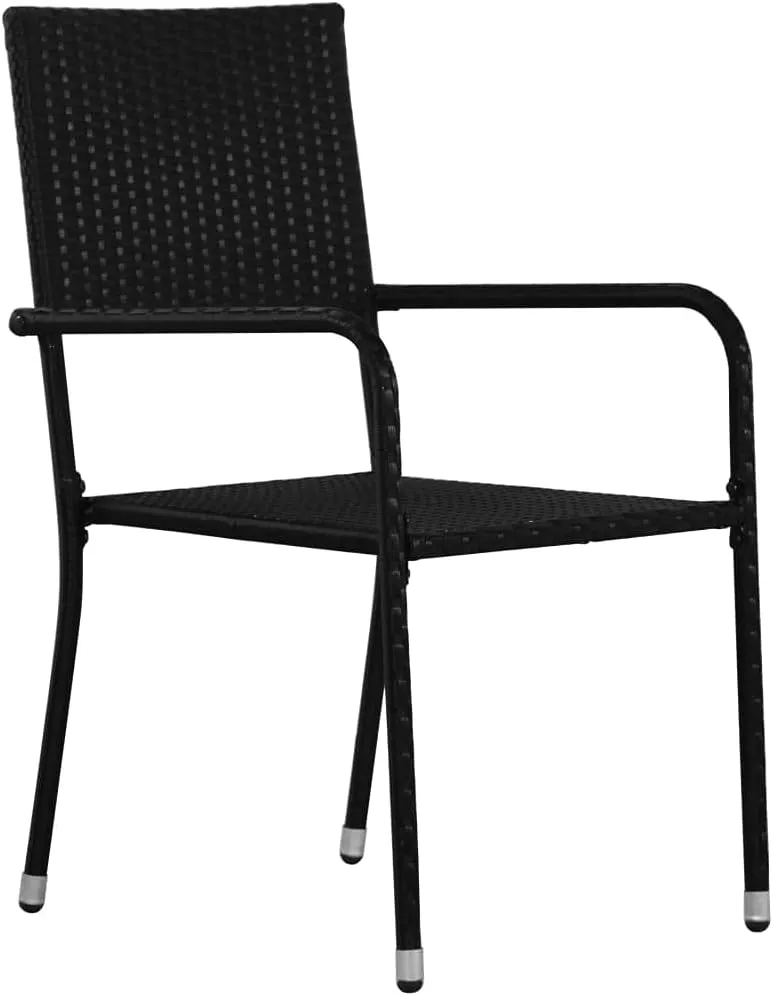 Stackable Patio Dining Chairs 4 Pack Black PE Rattan Outdoor Chairs with Steel Frame for Garden Balcony Poolside