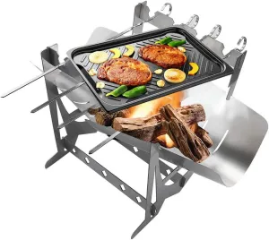 Stainless Steel Barbecue Grill, Convenient BBQ Grill, Used for Outdoor Wood Stove, Picnic Campfire Stove and Camping