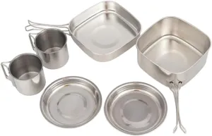 Stainless Steel Cooking Set 6-Piece Camping Cookware Kit Plates Cups Utensils for Hiking