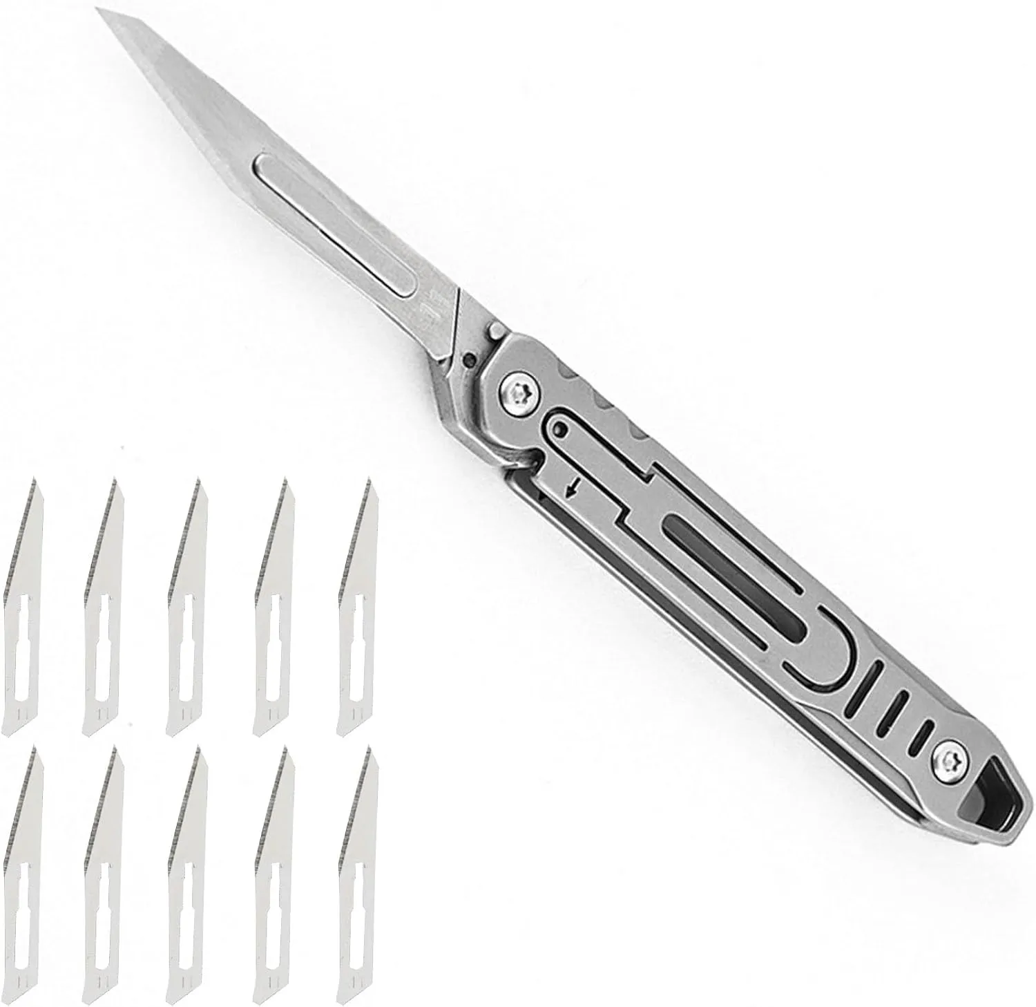 Stainless Steel Scalpels - 10pcs Extra Replaceable Blades - Folding Scalpel Pocket Knife