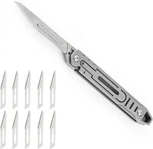Stainless Steel Scalpels - 10pcs Extra Replaceable Blades - Folding Scalpel Pocket Knife