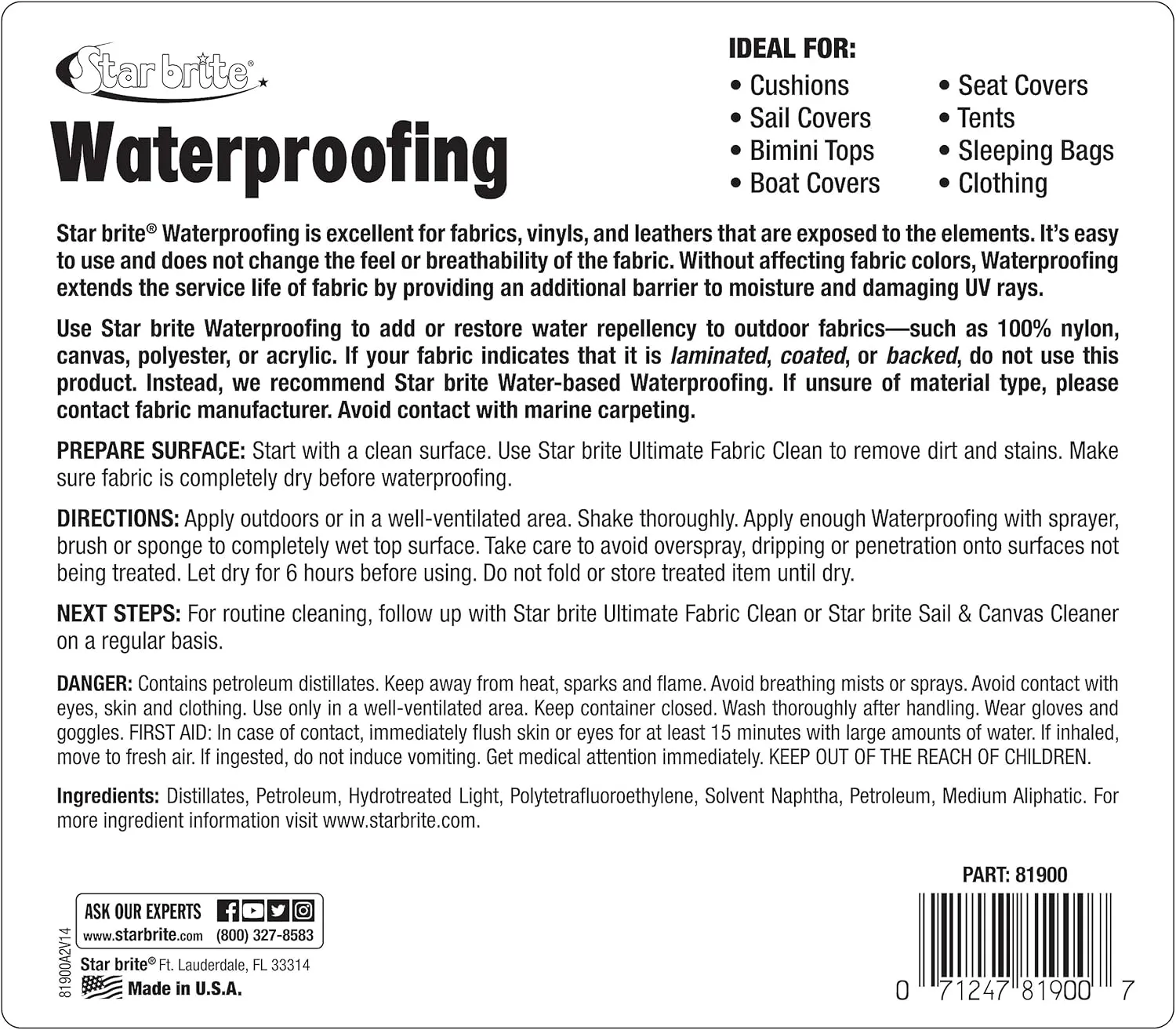STAR BRITE Waterproofing Spray, Waterproofer   Stain Repellent   UV Protection for Boat Covers, Car Covers, Bimini Tops, Tents, Jackets, Backpacks, Boots, Awnings, Patio Covers & More