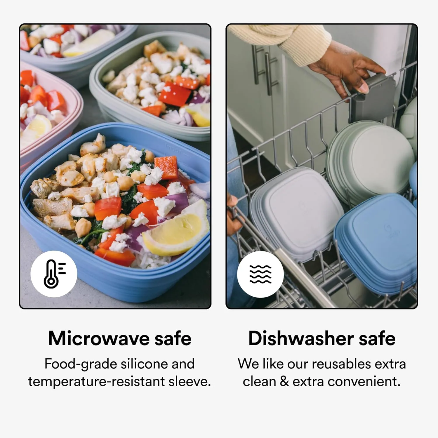 STOJO Collapsible Sandwich Box – 24oz, Reusable Food Storage Container, Silicone Bowl for Hot/Cold Food – Meal Prep, Lunch, Camping, Hiking – Dishwasher Safe (Set of 5, Translucent Denim)