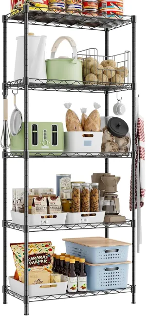 Storage Shelves,21.3" W x 11.8" D x 58.5" H Wire Shelving Unit Loads 550LBS,5-tier Adjustable Metal Utility Shelf,Garage Shelves with Liner and Hooks,Home Storage Rack for Kitchen,Laundry,Pantry