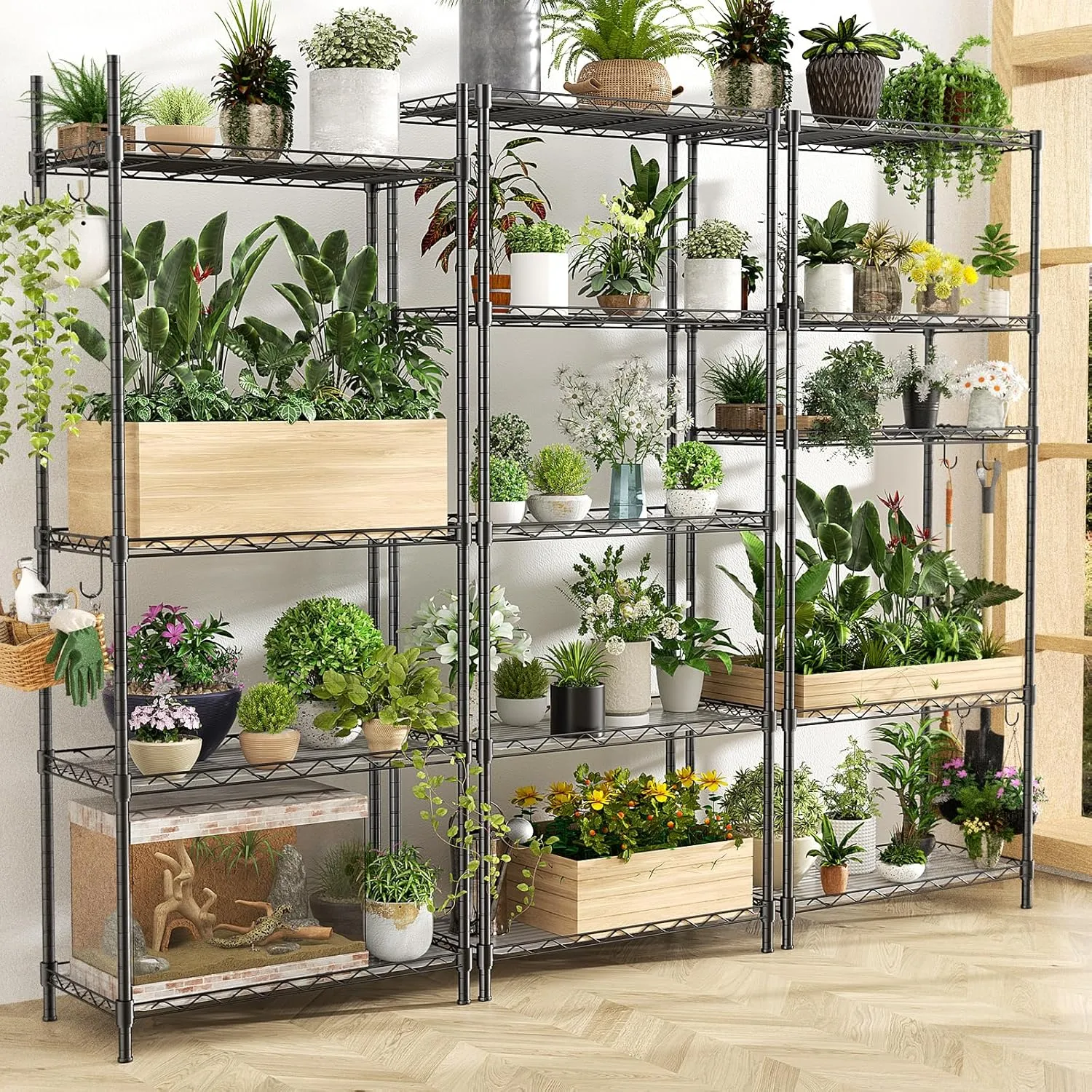 Storage Shelves,21.3" W x 11.8" D x 58.5" H Wire Shelving Unit Loads 550LBS,5-tier Adjustable Metal Utility Shelf,Garage Shelves with Liner and Hooks,Home Storage Rack for Kitchen,Laundry,Pantry