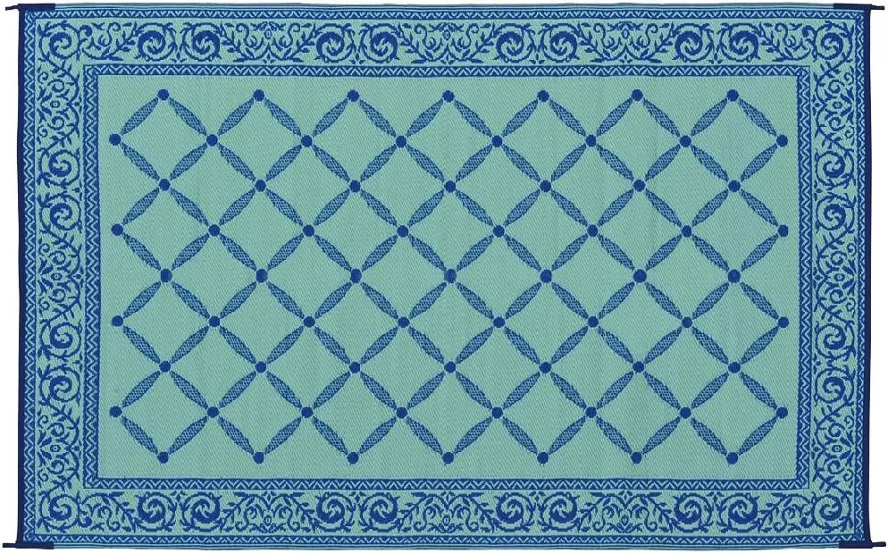 Stylish Camping 116093 6-feet by 9-feet Reversible Mat, Plastic Straw Rug, Large Floor Mat for Outdoors, RV, Patio, Backyard, Picnic, Beach, Camping (Blue/Light-Green)