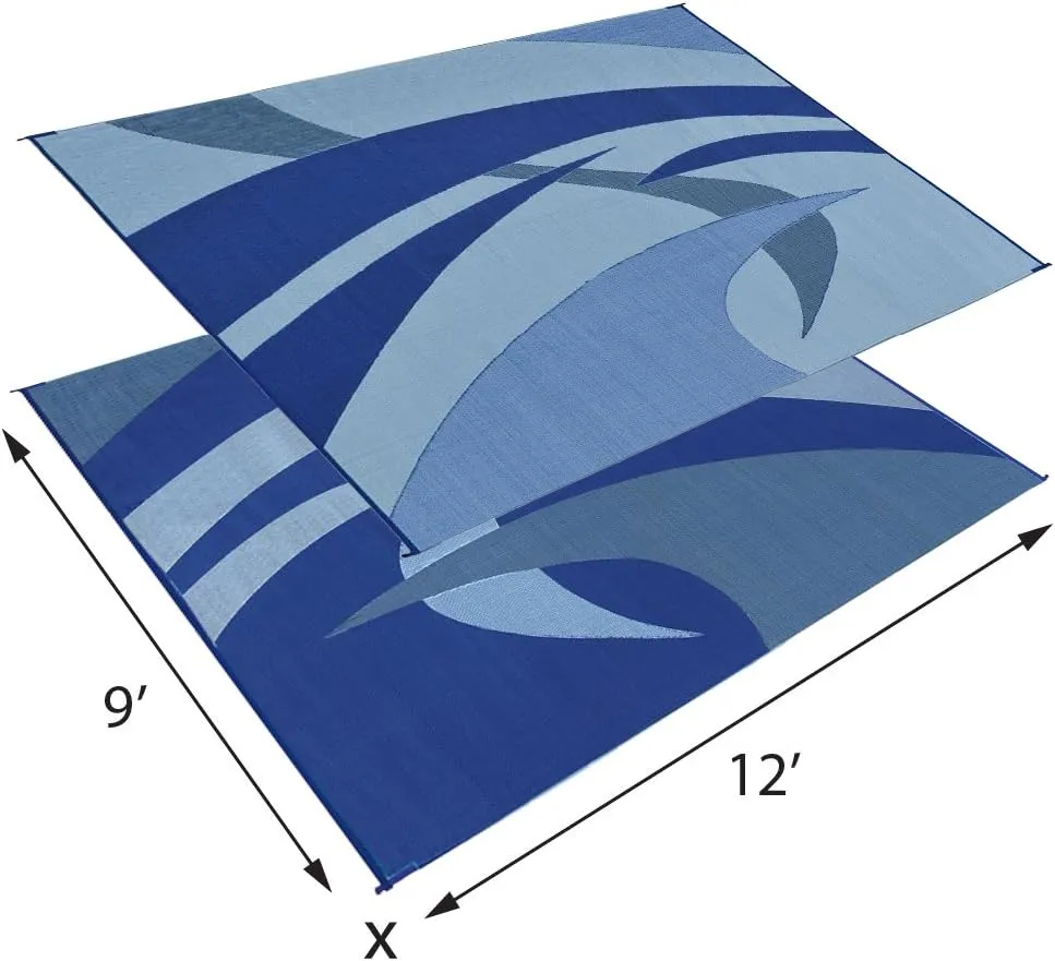 Stylish Camping 159123 Outdoor Patio / RV Camping Mat - Swirl (Blue/Gray/Black/White, 9-Feet x 12-Feet)