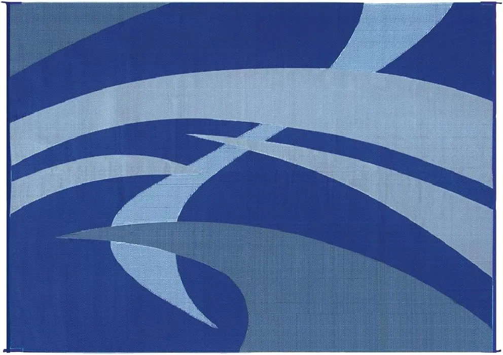 Stylish Camping 159123 Outdoor Patio / RV Camping Mat - Swirl (Blue/Gray/Black/White, 9-Feet x 12-Feet)